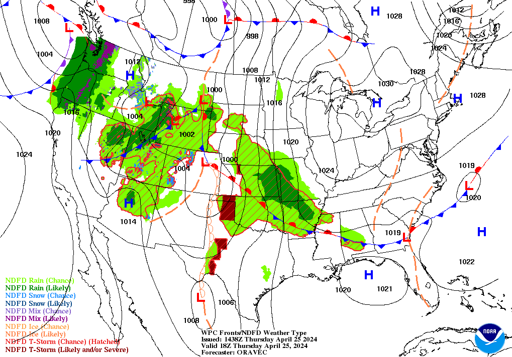 Day 1 (Thursday): Forecast Surface Map