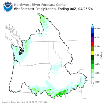 Day 1 (Wednesday): 6 Hourly Precipitation Forecast ending Wednesday, April 24 at 5 pm PDT