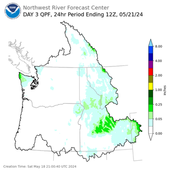 Day 3 (Monday): Precipitation Forecast ending Tuesday, May 21 at 5 am PDT