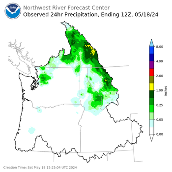 Observed Precipitation ending Saturday, May 18 at 5 am PDT