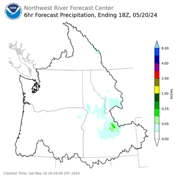 Day 3 (Monday): 6 Hourly Precipitation Forecast  ending Monday, May 20 at 11 am PDT