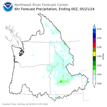 Day 3 (Monday): 6 Hourly Precipitation Forecast  ending Monday, May 20 at 5 pm PDT