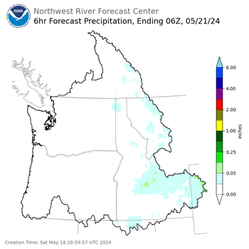 Day 3 (Monday): 6 Hourly Precipitation Forecast  ending Monday, May 20 at 11 pm PDT