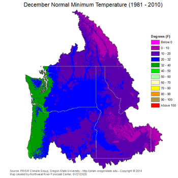 December Mean Min Temperature Map