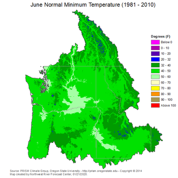 June Mean Min Temperature Map