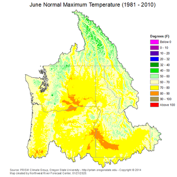 June Mean Max Temperature Map