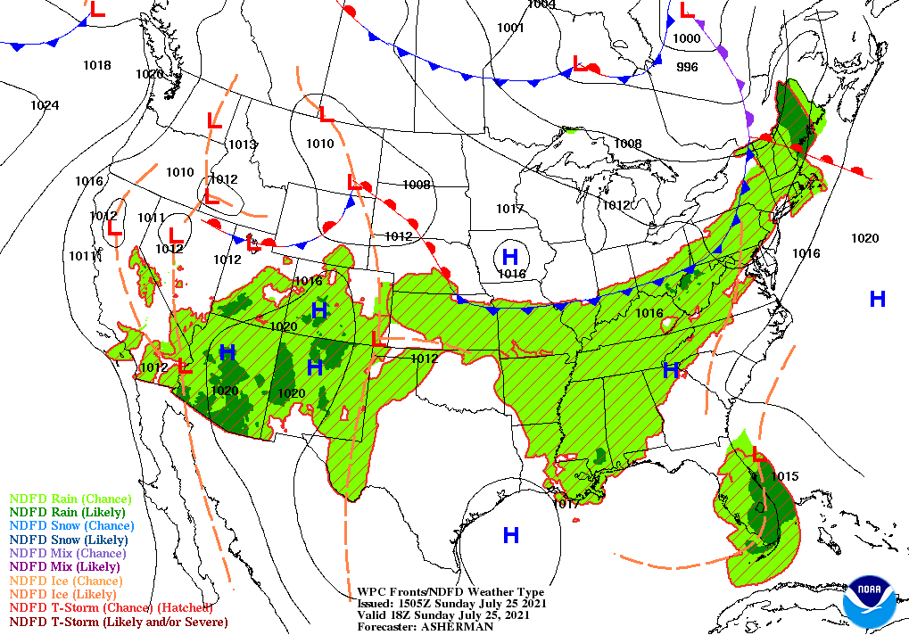 Day 1 (Sunday): Forecast Surface Map