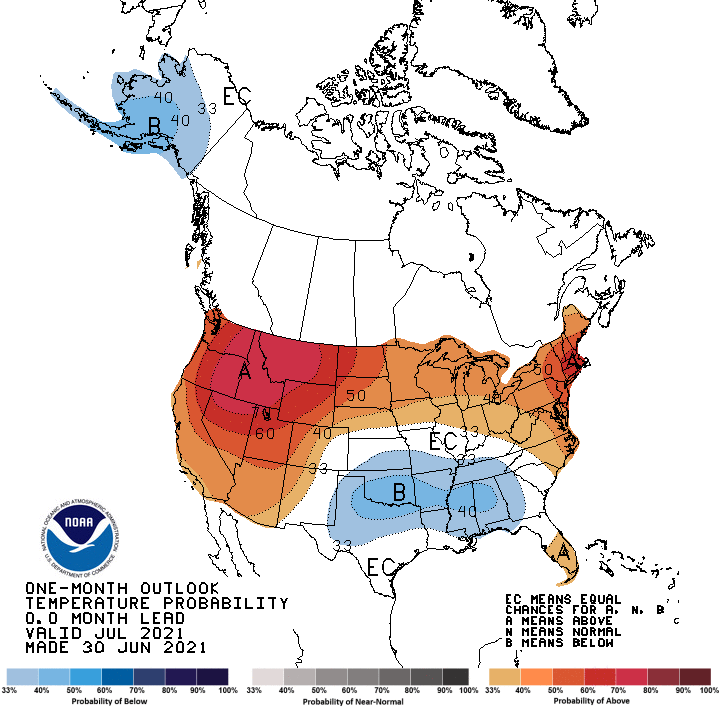 One Month Outlook  Temperature Probability