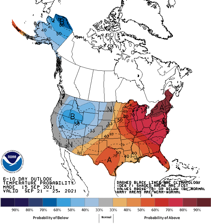 NOAA CPC 6 to 10 Day Temperature Probability Outlook