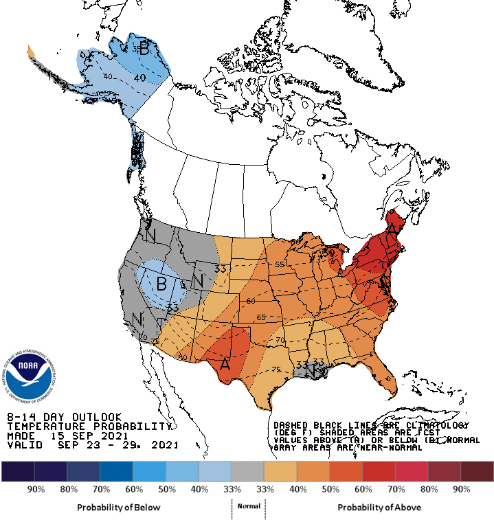 NOAA CPC 8 to 14 Day Temperature Probability Outlook