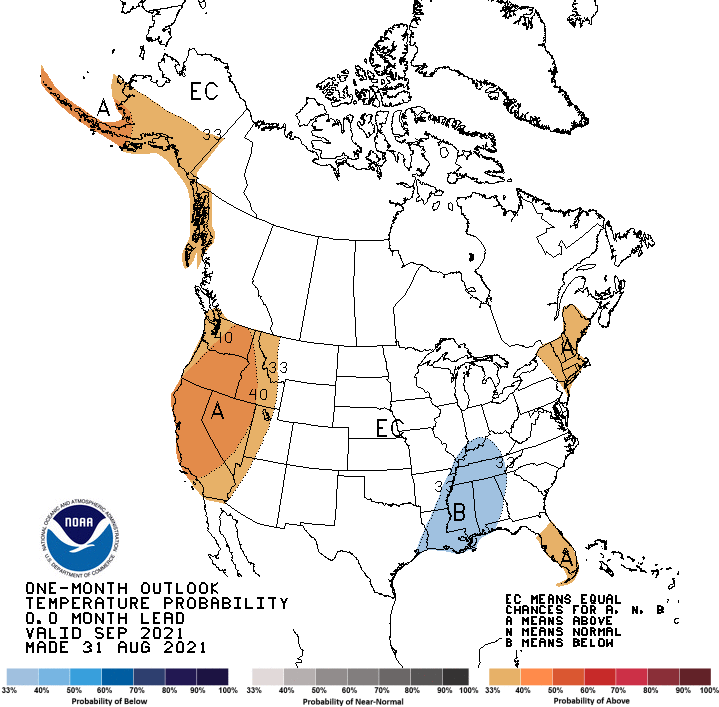 One Month Outlook  Temperature Probability