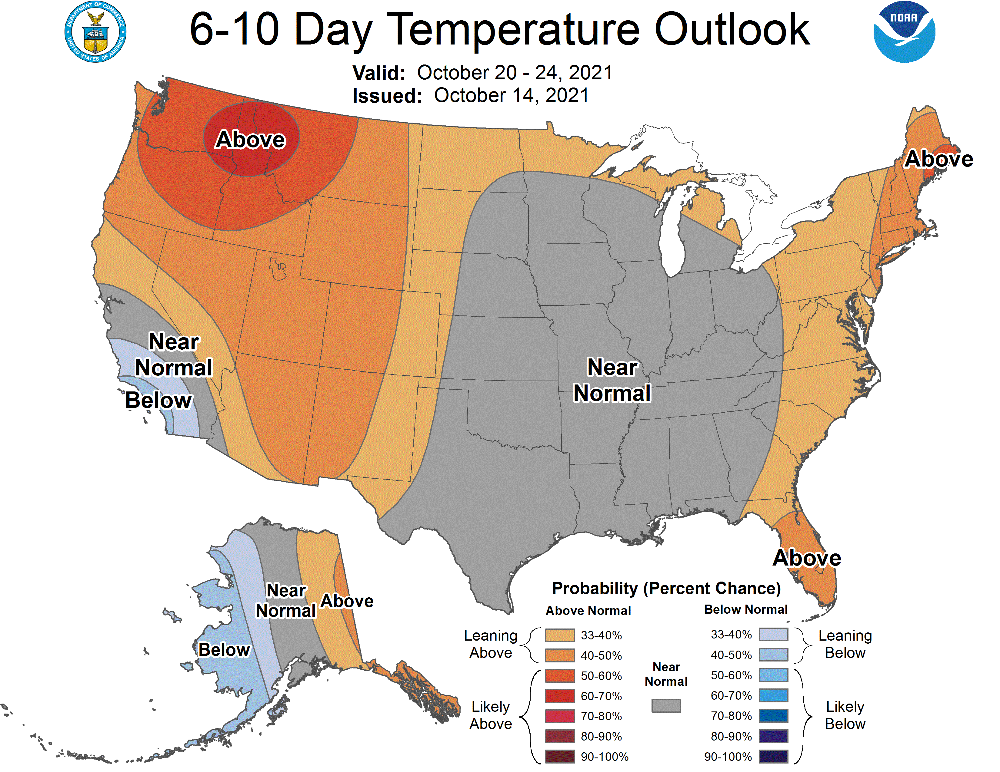 NOAA CPC 6 to 10 Day Temperature Probability Outlook