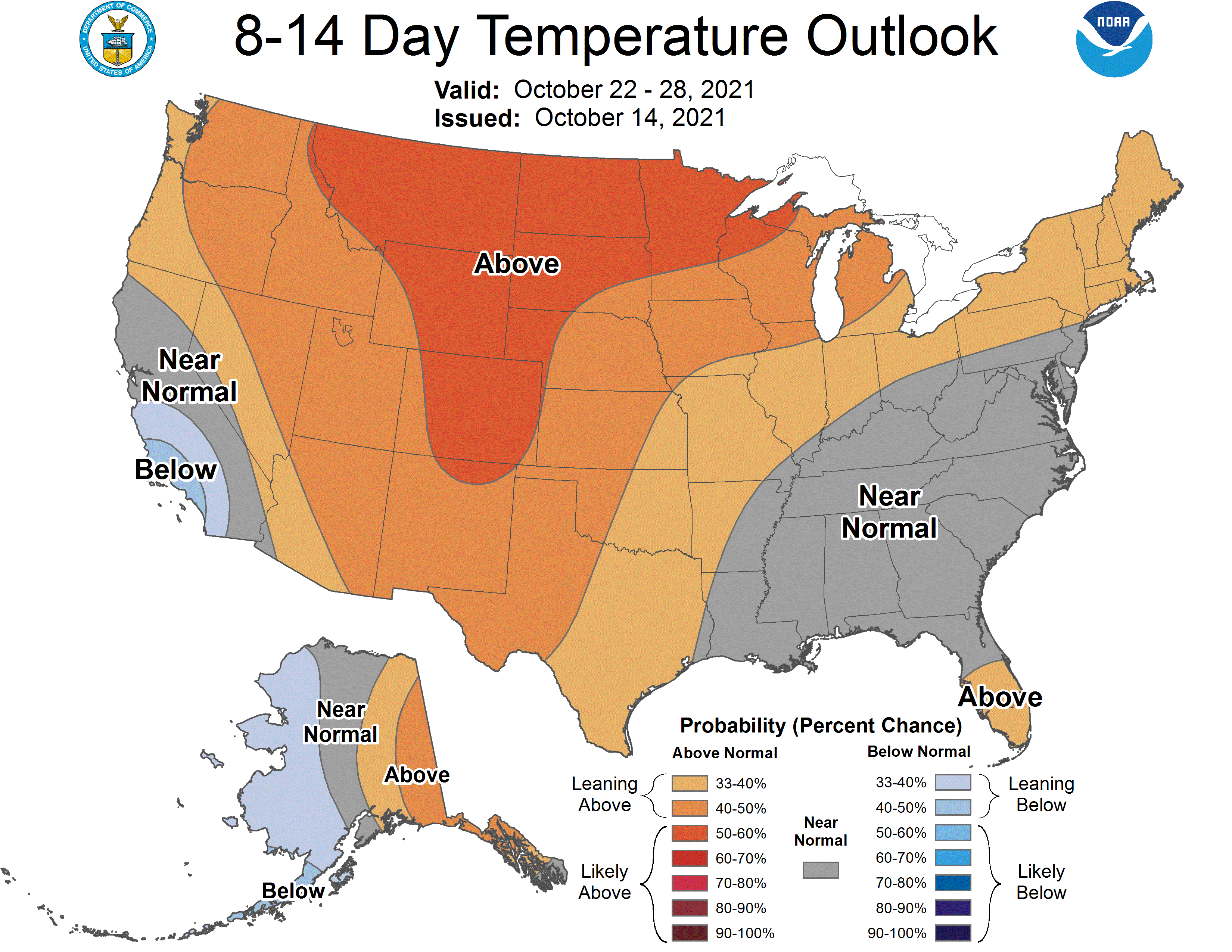 NOAA CPC 8 to 14 Day Temperature Probability Outlook