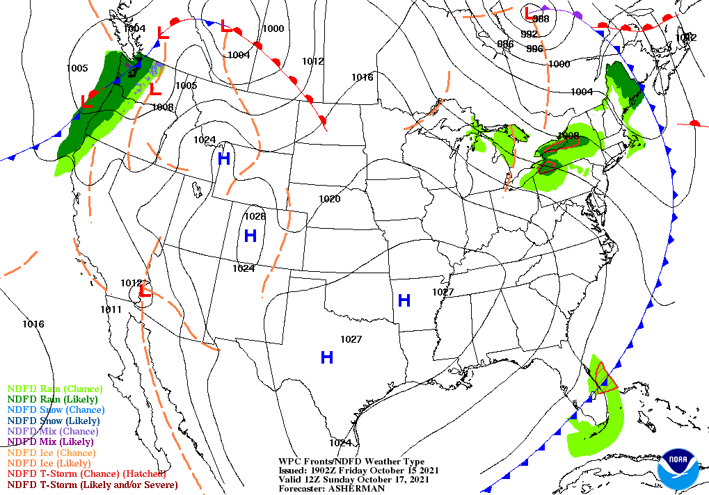 Day 3 (Sunday): Forecast Surface Map