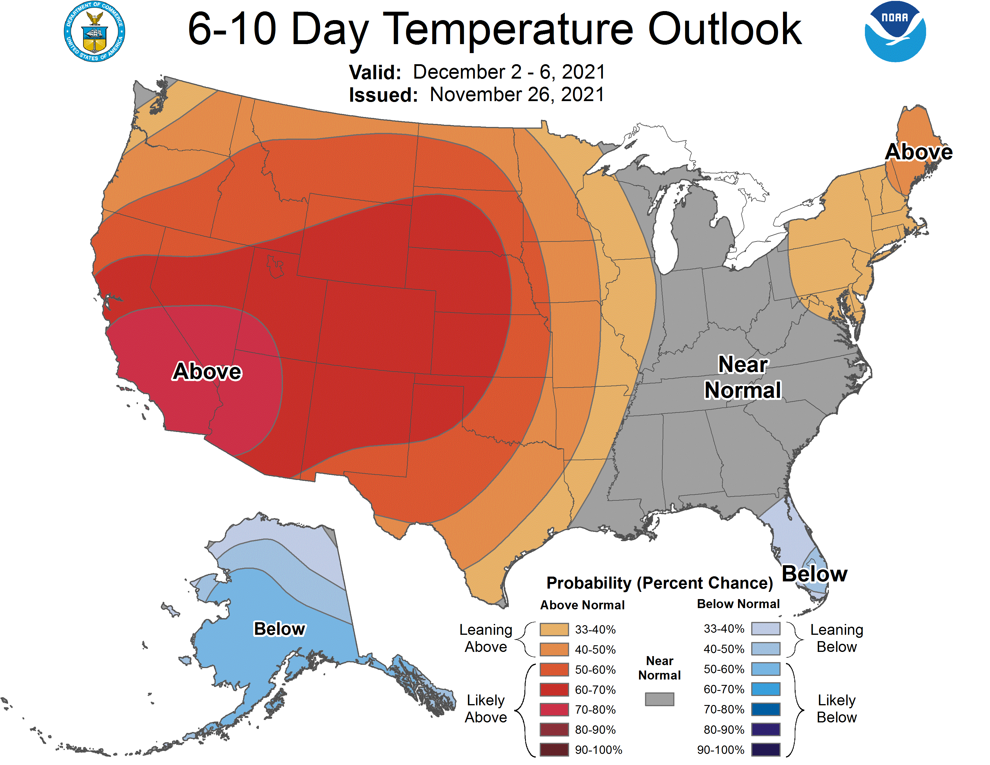 NOAA CPC 6 to 10 Day Temperature Probability Outlook