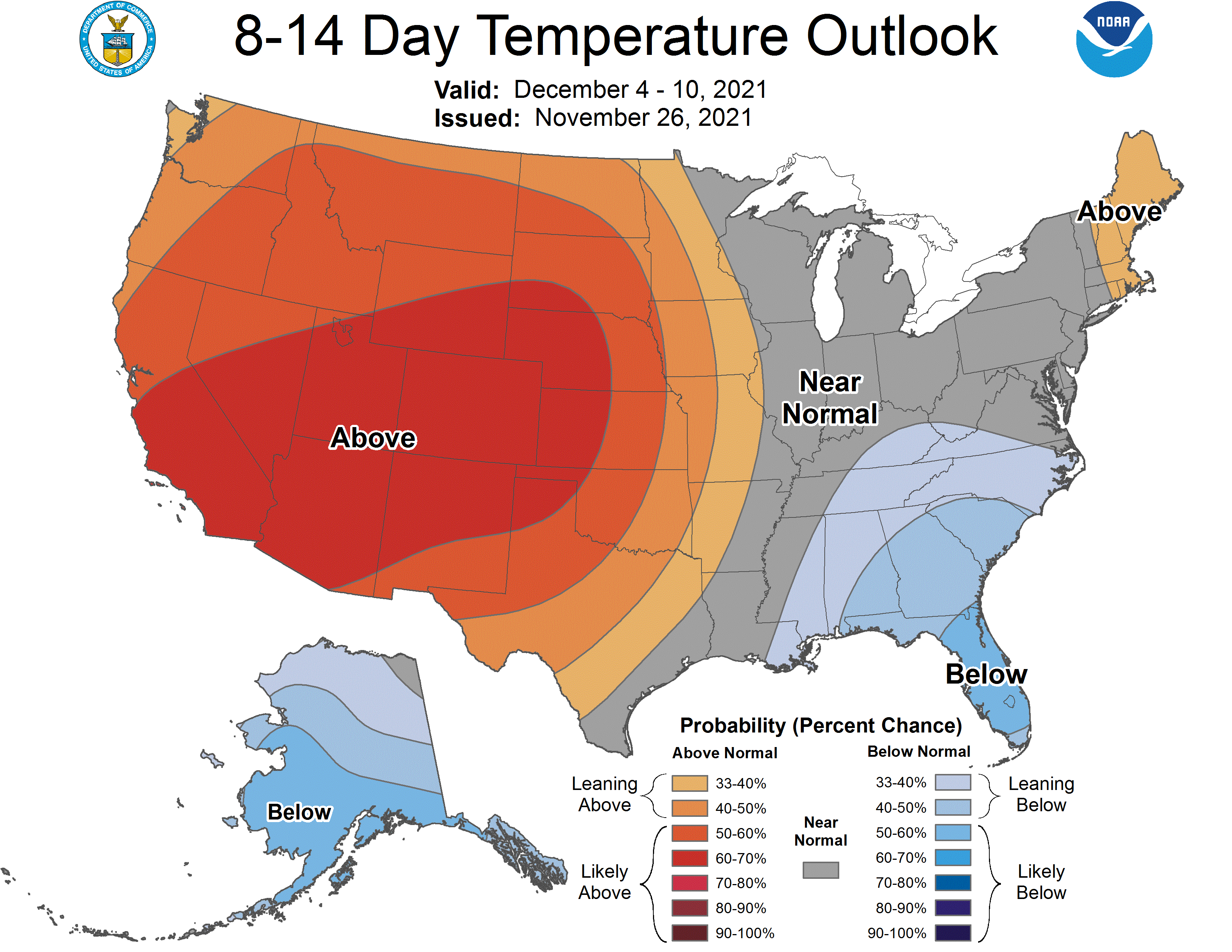 NOAA CPC 8 to 14 Day Temperature Probability Outlook