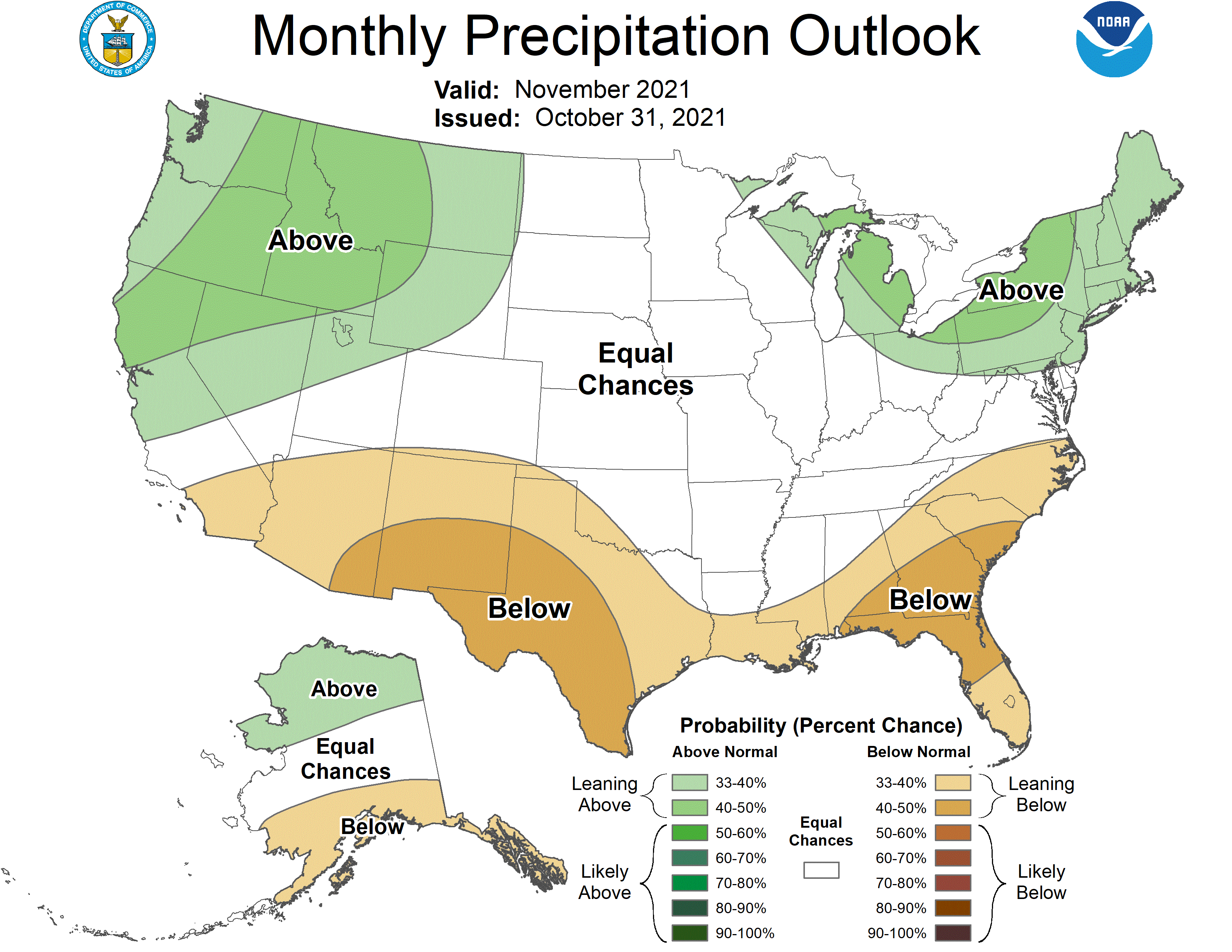 One Month Outlook  Precipitation Probability