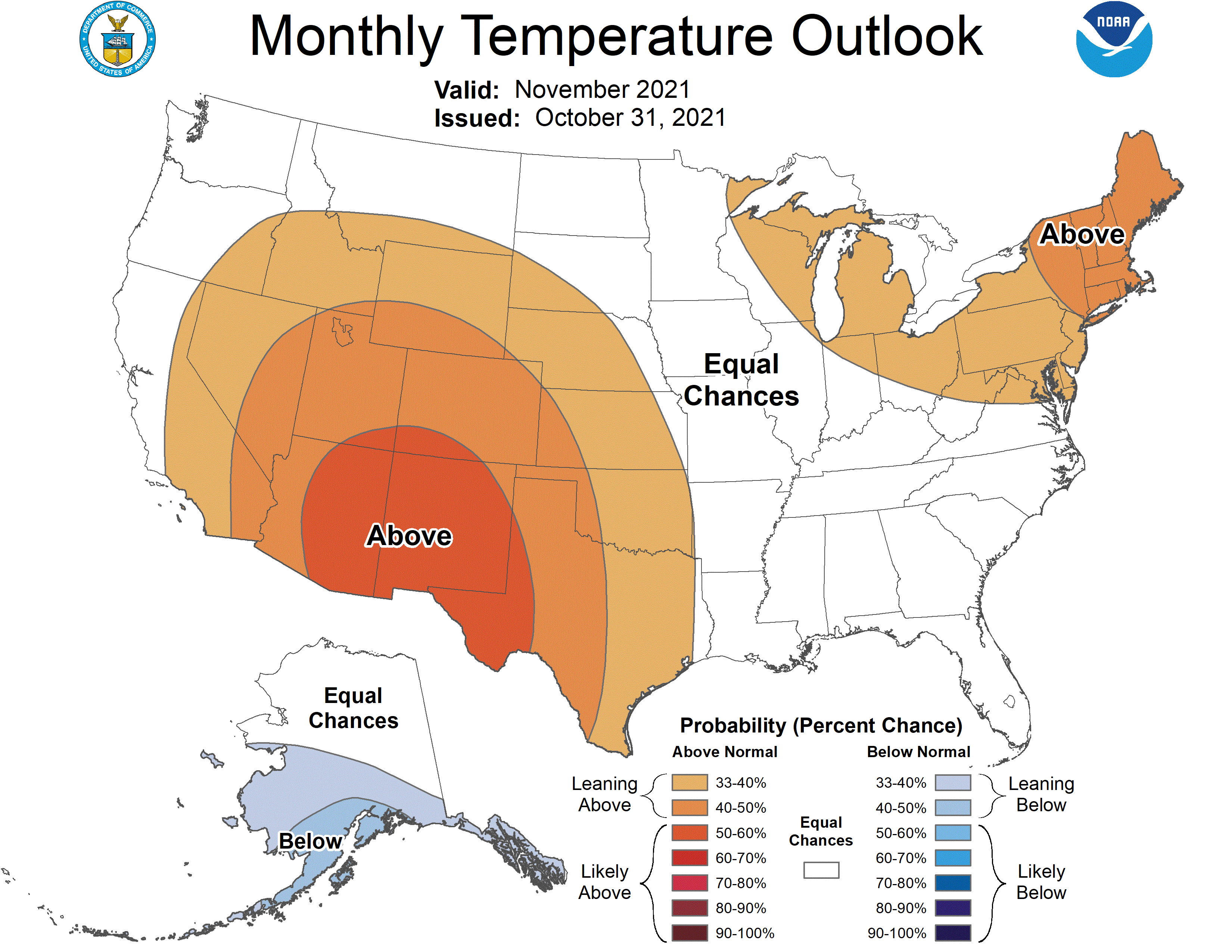 One Month Outlook  Temperature Probability