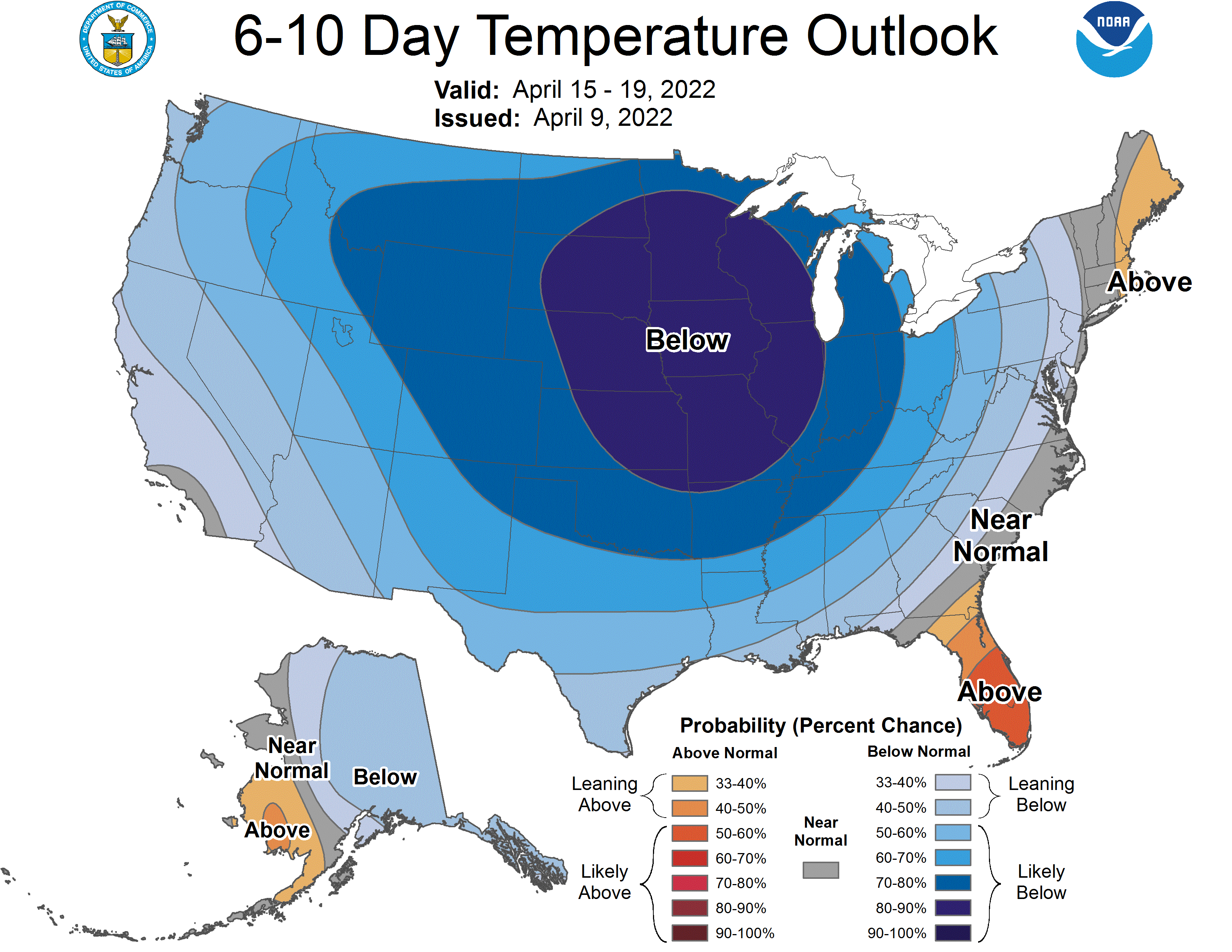 NOAA CPC 6 to 10 Day Temperature Probability Outlook