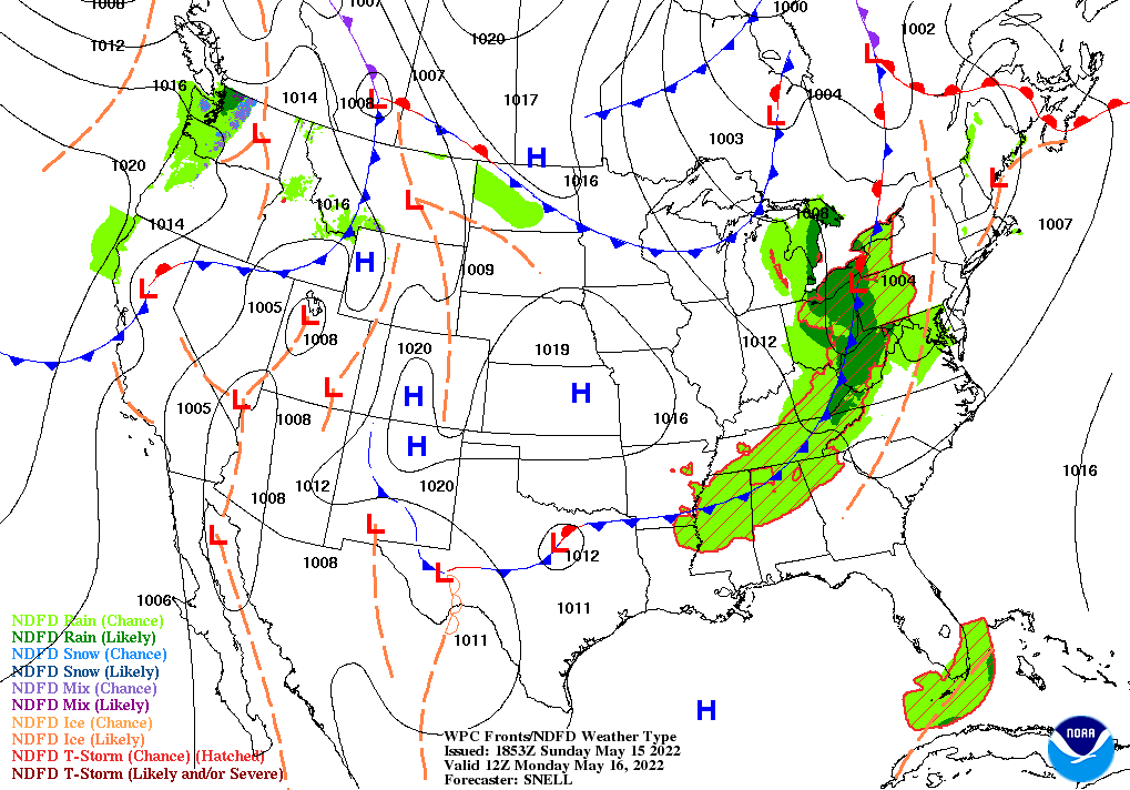 Day 2 (Monday): Forecast Surface Map