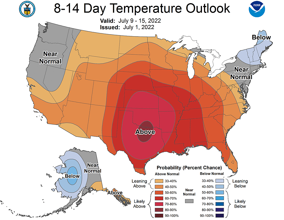 NOAA CPC 8 to 14 Day Temperature Probability Outlook