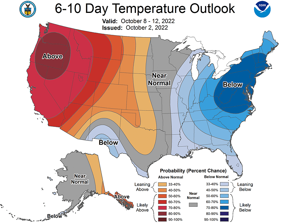 NOAA CPC 6 to 10 Day Temperature Probability Outlook