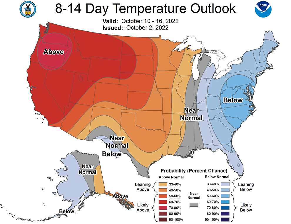 NOAA CPC 8 to 14 Day Temperature Probability Outlook