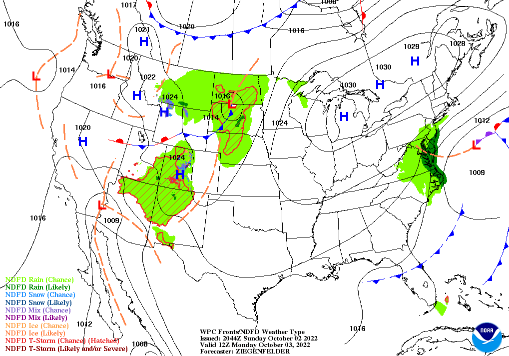 Day 2 (Monday): Forecast Surface Map