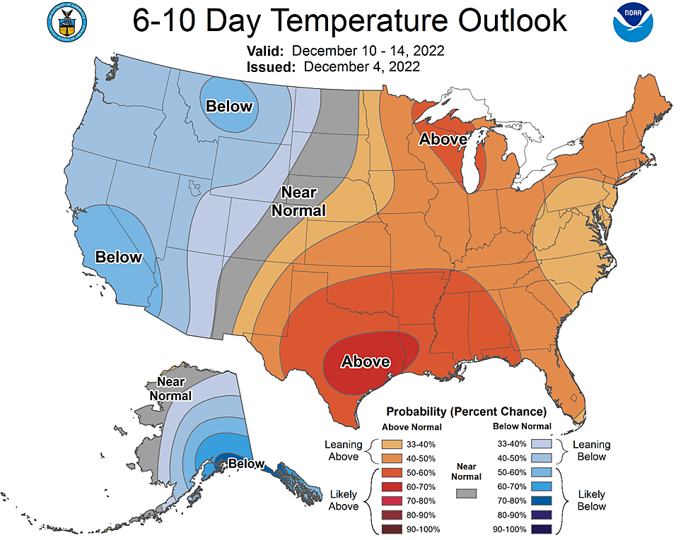 NOAA CPC 6 to 10 Day Temperature Probability Outlook