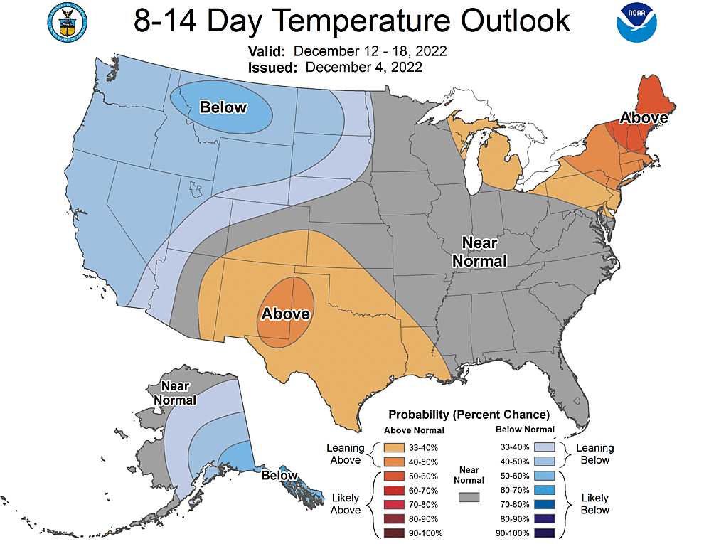 NOAA CPC 8 to 14 Day Temperature Probability Outlook