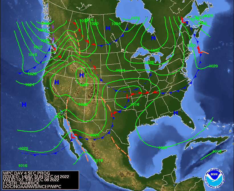 Day 4 (Wednesday): Forecast Surface Map