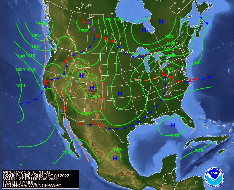 Day 5 (Thursday): Forecast Surface Map