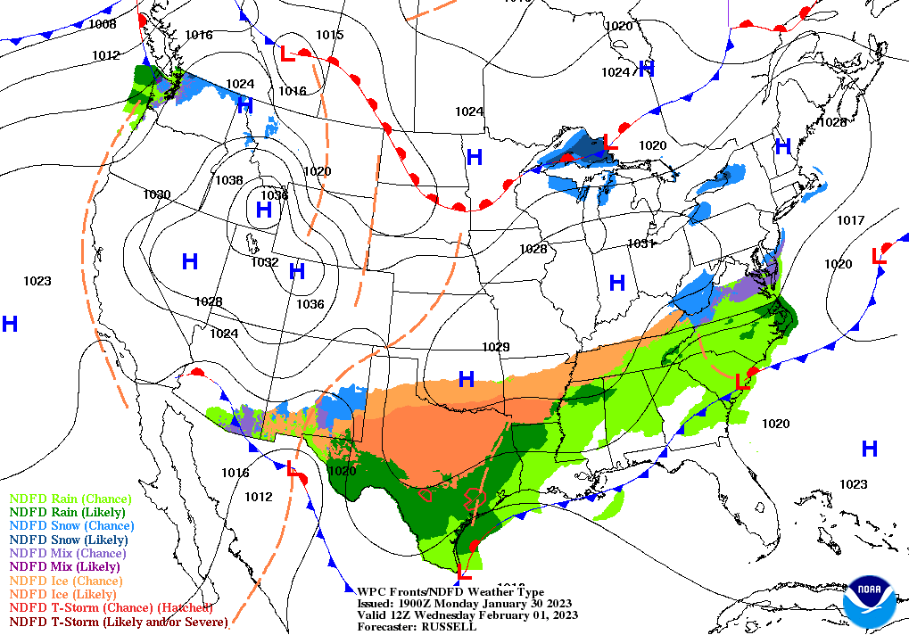 Day 3 (Wednesday): Forecast Surface Map