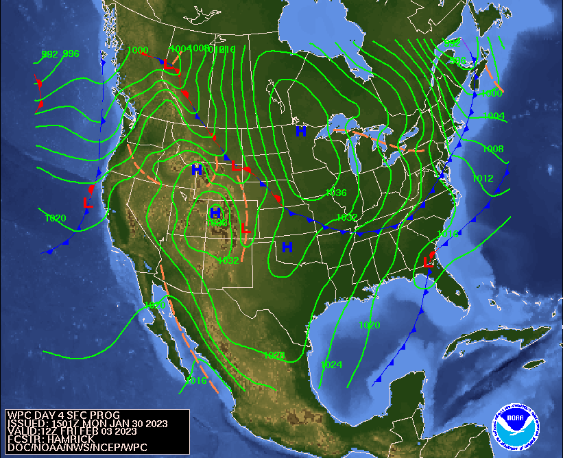 Day 4 (Thursday): Forecast Surface Map