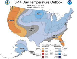 NOAA CPC 8 to 14 Day Temperature Probability Outlook