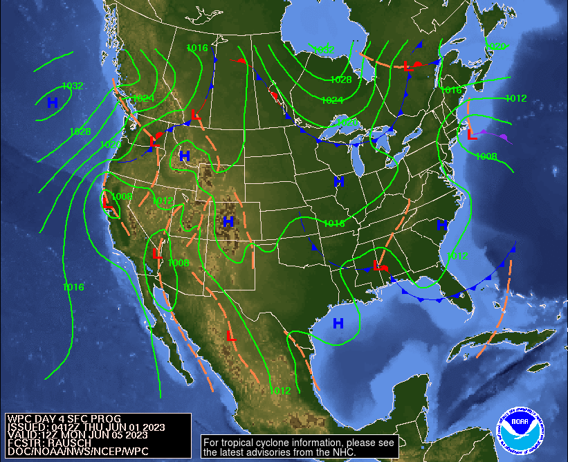 Day 4 (Sunday): Forecast Surface Map