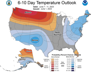 NOAA CPC 6 to 10 Day Temperature Probability Outlook