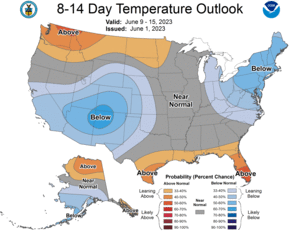 NOAA CPC 8 to 14 Day Temperature Probability Outlook