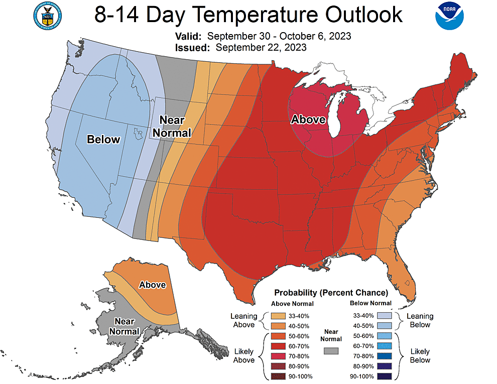 NOAA CPC 8 to 14 Day Temperature Probability Outlook