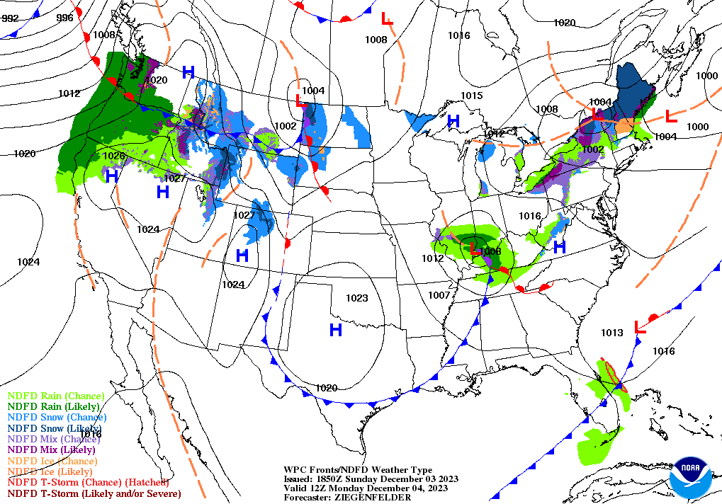 Day 2 (Monday): Forecast Surface Map