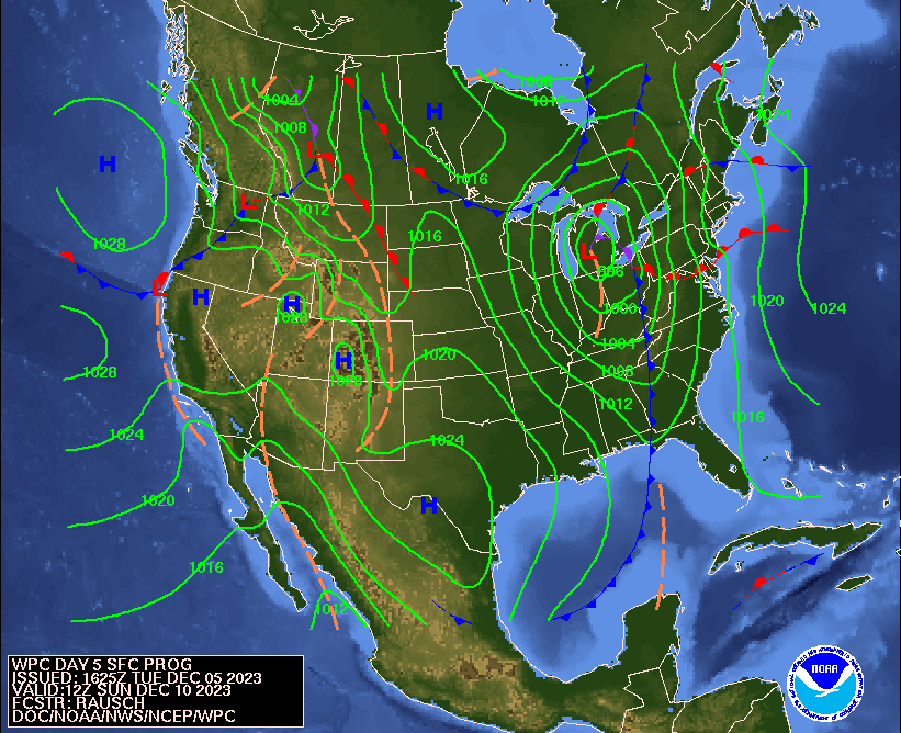Day 5 (Saturday): Forecast Surface Map
