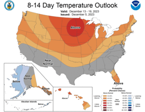 NOAA CPC 8 to 14 Day Temperature Probability Outlook