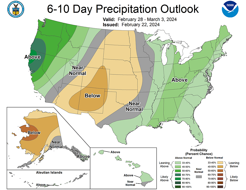 NOAA CPC 6 to 10 Day Precipitation Probability Outlook
