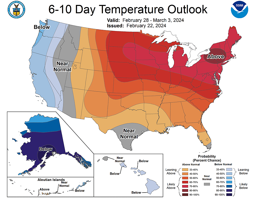 NOAA CPC 6 to 10 Day Temperature Probability Outlook