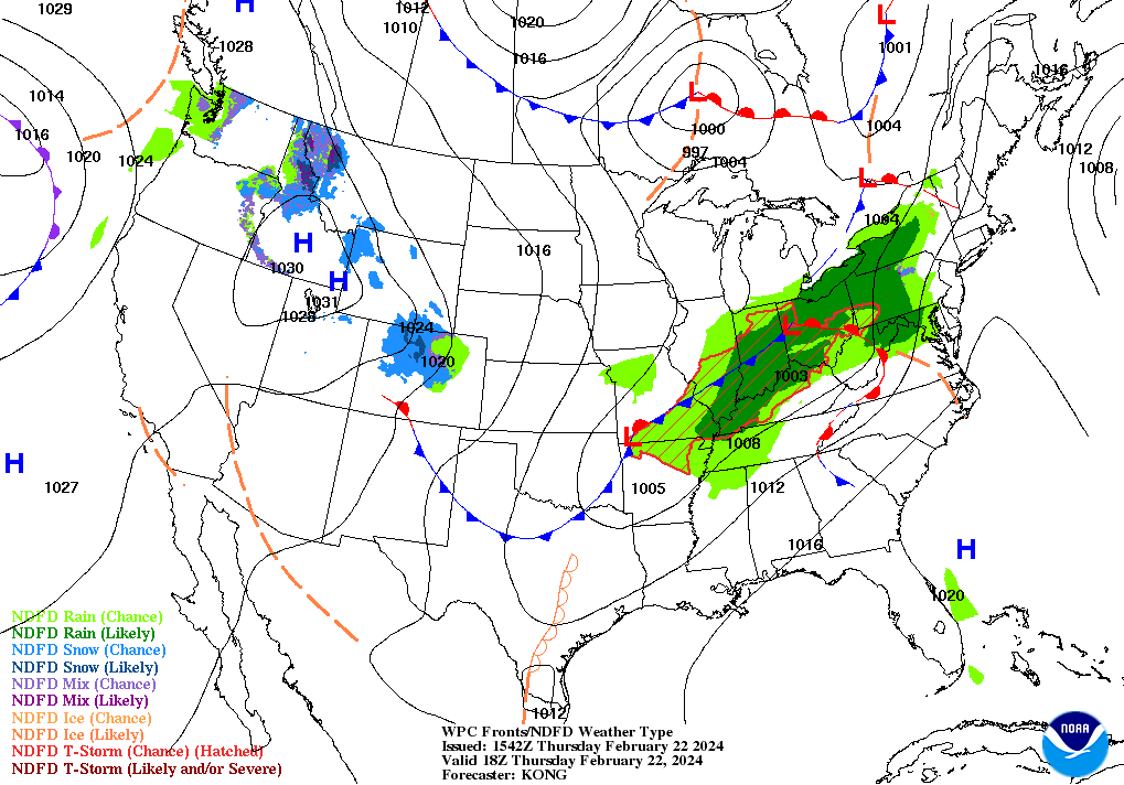 Day 1 (Thursday): Forecast Surface Map