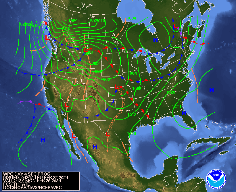 Day 4 (Sunday): Forecast Surface Map