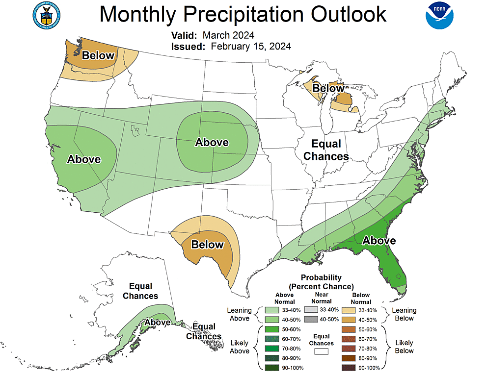 One Month Outlook  Precipitation Probability