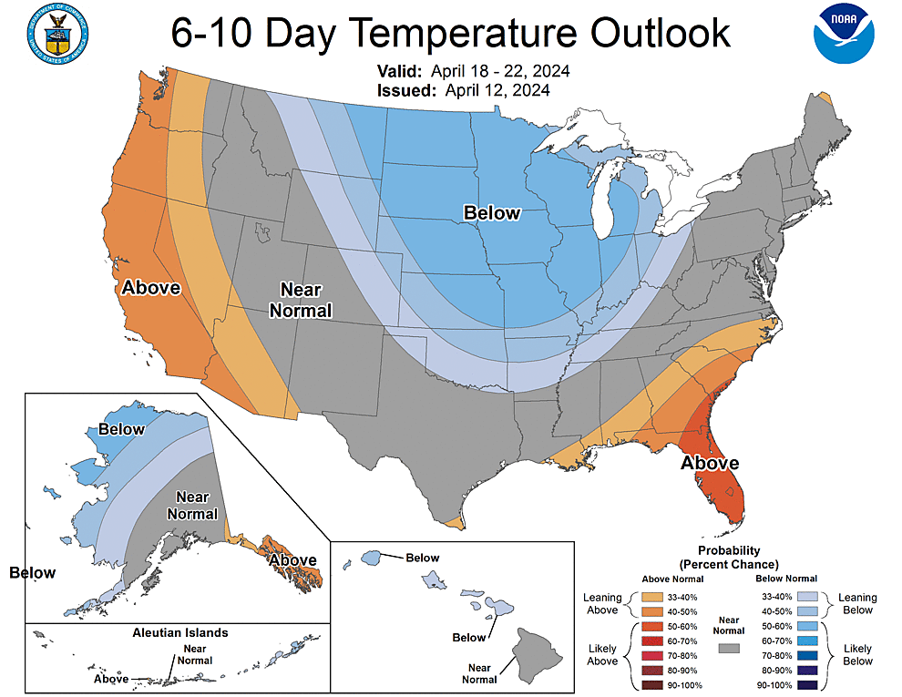 NOAA CPC 6 to 10 Day Temperature Probability Outlook