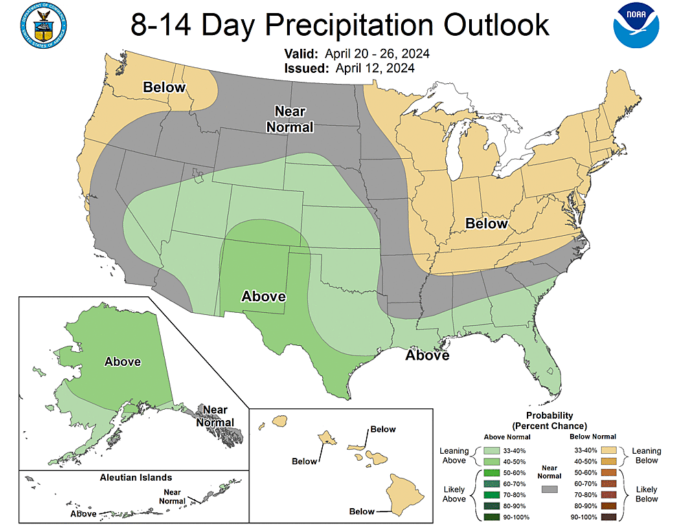NOAA CPC 8 to 14 Day Precipitation Probability Outlook