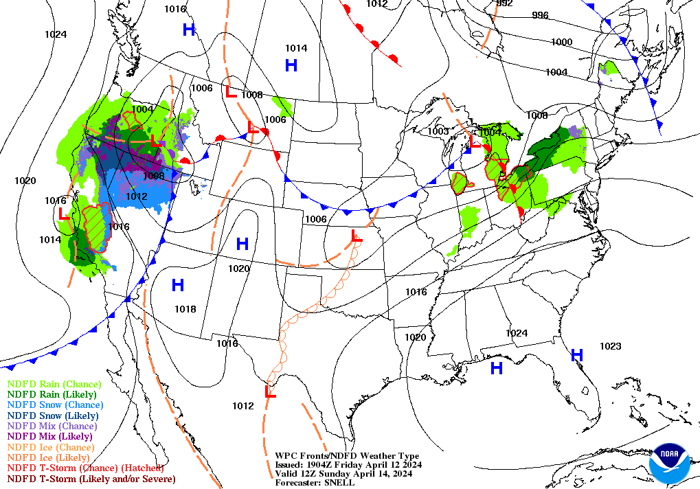 Day 3 (Sunday): Forecast Surface Map